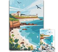 Coastal Fortress Illustration Wooden Puzzle for Adults, 300 Pieces | Puzzle for Adults - holiday gift for puzzle fans with home hobby for puzzle fans.