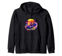 Coastal Fox Night Drive Retro Sunset Zip Hoodie