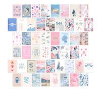 Coastal Granddaughter Room Decor, Pink and Blue Wall Collage Kits, 50 Pcs 4x6 Inch Beachy Aesthetic Wall Art Prints Posters, Coastal Cowgirl Room Dorm Wall Decor for Teen Girls