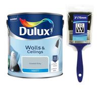 Coastal Grey Walls & Ceilings Matt Emulsion Paint 2.5L + 3" Emulsion Paint Brush - Smooth Creamy Finish, Quick Dry, Low VOC, Easy Application for Walls & Ceilings