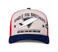 Coastal HFT Single Fin Brothers White High Fitted Trucker Mesh Baseball Cap