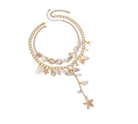 Coastal Inspired Adjustable Seashells Necklace Pearls Accent Lightweight Layering Chain For Beach Parties Daily Wear Adjustable Beach Jewelry For Women