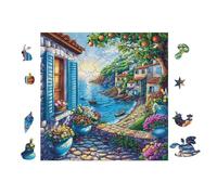 Coastal Italian Village 100 Pieces Classic Jigsaw Puzzle Puzzle for Adults Concentration Training Wall Art Mental Exercise Halloween Thick Cardboard 28x28cm