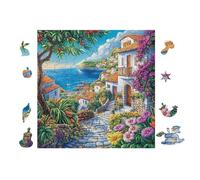 Coastal Italian Village 100 Pieces Classic Jigsaw Puzzle Puzzle for Adults Decompression Wall Art Mental Exercise Lightweight Recycled Material 28x28cm