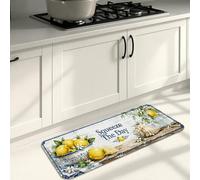 Coastal Lemon Kitchen Mats for Floor, Vintage Nautical Soft Mats, Summer Cushioned Comfort Washable Decor Rugs for Kitchen Sinks Laundryroom Bathroom 16x47 Inch