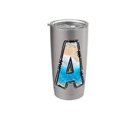 Coastal Letter A Beach Ocean Initial Design Stainless Steel Insulated Tumbler