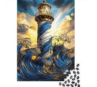 Coastal Lighthouse 1000 Piece Jigsaw Puzzle Paper for Adults Ocean Wave Art Scene Relaxation Focus Family Decor Gift 70x50cm/1000pcs