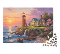 Coastal Lighthouse 1000 Piece Jigsaw Puzzle Recycled Paper Ocean Sunset Puzzles for Elderly Fun And Challenging Family Game Perfect for Holiday Blessings 52x38cm/1000pcs