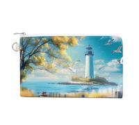 Coastal Lighthouse and Seagull Seaside Bikes Coin Purse Cute Change Pouch Wallet Clutch Bag with Zip