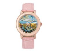 Coastal Lighthouse and Seagull Seaside Bikes Womens Elegant Watch Analogue Quartz Watch Leather Band Wristwatch