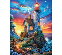 Coastal Lighthouse at Sunset 500 Piece Count Premium Jigsaw Puzzle Science Fiction Magical Dream For Adults Teens 14+ Concentration Training Indoor Game Family Game Night 500 P