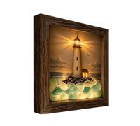 Coastal Lighthouse Box Frame Interior Decoration Wooden with Soft Glow