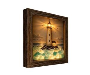 Coastal Lighthouse Box Frame Interior Decoration Wooden with Soft Glow