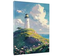 Coastal Lighthouse Canvas Wall Art, Blue White Scenic Landscape Poster Prints, Classic Wall Art Home Decor For Living Room, Bedroom, Office, Unframed 12x16 Inch
