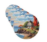 Coastal Lighthouse Car Air Fresheners 4 Pcs Round Shape Hanging Car Air Freshener Fragrance Scented Cards Auto Mirror Pendant Aromatherapy Tablets For Car Home Office Closet Bathroom