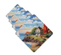 Coastal Lighthouse Car Air Fresheners 4 Pcs Square Hanging Car Air Freshener Fragrance Scented Cards Auto Mirror Pendant Aromatherapy Tablets For Car Home Office Closet Bathroom
