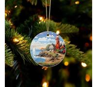 Coastal Lighthouse Christmas Ornaments - Acrylic Christmas Pendant Circular Xmas Tree Ornament with Hanging String, Personalized Vintage Holiday Party Decorations for Xmas Gifts