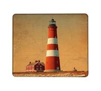 Coastal Lighthouse Desk Mouse Pad, Red Orange Nautical Design Stitched Edge Mousemat, Rubber Non-Slip Washable Gaming Mouse Pad for Home and Office Computer, Laptop Square 8x10 Inch