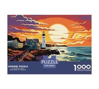 Coastal Lighthouse Jigsaw 1000 Piece Challenge Game for Adults,Seaside Sunset Impossible Jigsaw Puzzles 1000 Pieces Educational Game Home Decoration 38x26cm/1000pcs