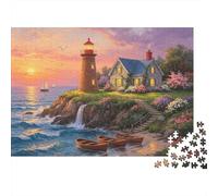 Coastal Lighthouse Jigsaw Puzzle 1000 Piece Recyclable Ocean Sunset Jigsaw Puzzles Puzzle Game Props Fun And Challenging Family Game Great Gift Idea 38x26cm/1000pcs