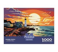 Coastal Lighthouse Jigsaw Puzzles 1000 Pieces Challenge Game for Adults,Seaside Sunset Impossible Jigsaw Puzzle 1000 Piece Educational Game Home Decoration 70x50cm/1000pcs