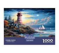 Coastal Lighthouse Jigsaw Puzzles 1000 Pieces Challenge Toy for Adults,Seaside Moonlit Impossible Jigsaw Puzzles 1000 Piece Educational Game 70x50cm/1000pcs
