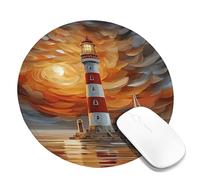 Coastal Lighthouse Mouse Pad, Orange Red Sunset Sea View Stitched Edge Mousepad, Non-Slip Washable Gaming Mouse Pad for Home and Office Computer, Laptop Round 8x8 Inch