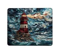 Coastal Lighthouse Mouse Pad, Turquoise Blue Ocean Waves Design, Nautical Themed Desk Mat for Home and Office, Non-Slip Mouse Pad