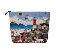 Coastal Lighthouse Patterned Single Layer Cosmetic Bag, Travel Toiletry Bag, Suitable for Business Trips and Daily use.