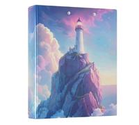 Coastal Lighthouse Rocky Cliff Blue 3 - Ring Binders with 1.57" Round Rings Fit 200 Sheets of 8.5x11 Inches Paper for Meeting Classroom Home School Office, 12.4x10.63x2.36 Inches