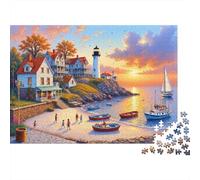Coastal Lighthouse Scene Jigsaw Puzzles 1000 Pieces with Clean Edges Jigsaws for Adults for Quiet Time Activities And Date Night Ideas 52x38cm/1000pcs