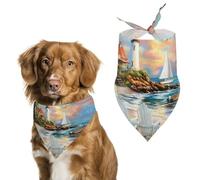 Coastal Lighthouse Seaside Scenery Dog Bandana Adjustable Pet Scarf Bib Cute Triangle Handkerchief for Dogs Cats Gifts