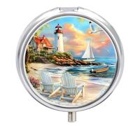 Coastal Lighthouse Seaside Scenery Travel Pill Organizer Portable Pill Case Small Pill Box for Purse Pocket