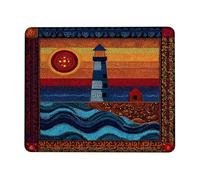 Coastal Lighthouse Square Desk Mouse Pad, Blue with Orange Sunset Art Stitched Edge Mousepad, Rubber Non-Slip Washable Gaming Mouse Pad for Home and Office Computer, Laptop Square 8x10 Inch