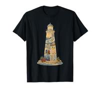 Coastal Lighthouse Summer Collage Mediterranean Art Graphic T-Shirt
