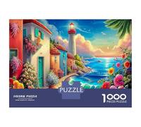 Coastal Lighthouse Village Scene 1000pc Puzzle for Adults Coastal Art Jigsaw Puzzle Extra-Thick Cardboard Stress Relief Travel Adults Kids 12+ Brain Training Puzzle 70x50cm/1000pcs