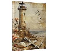 Coastal Lighthouse Wall Art, Beige Gray Nautical Decor Poster Prints, Vintage Wall Art Home Aesthetic Decor For Living Room, Bedroom, Beach House, Unframed 12x16 Inch