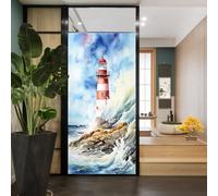 Coastal Lighthouse Window Privacy Film Modern Natural Ocean Watercolor Stained Glass Window Film Decorative Window Cling for Home Window&Glass Door, Sun Blocking 23.6Wx35.4L inch