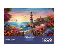 Coastal Lighthouses Cardboard Jigsaw Puzzles 1000 Piece Pink Path Lighthouse with Educational Game Challenge, Fun Home Activity & Great Gift Idea for Kids And Adults 52x38cm/1000pcs