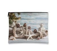Coastal Makeup Bag, Blue Starfish Vintage Nautical Cosmetic Travel Pouch for Women, Portable Small Canvas Zipper Organizer, Beach Holiday Toiletry Bag, Blue, 7x9 Inch, Starfish