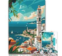 Coastal Mediterranean Jigsaws Puzzles 1000 Pieces for Teenagers Gifts,Challenging Game And Family Play Wall Decoration Unique Birthday And Xmas Gifts 50x75cm