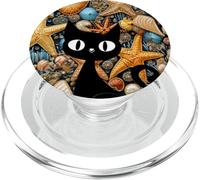 Coastal Multi Shells & Pearls Sea Animals Starfish Black Cat PopSockets PopGrip for MagSafe