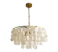 Coastal Natural Capiz Seashell Chandelier Modern Round Shells Pendant Light Home Idyllic Style Farmhouse Ceiling Hanging Lamp for Dining Room Living Room Kitchen Bathroom (Size : 60cm) lofty ambition
