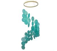 Coastal Natural Shell Dreamcatcher Wind Chime for Beach House Cabin Retreat with Oceanic Vibe and Light Catching Details (Cyan-blue)
