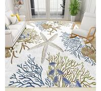 Coastal Nautical Beach Ocean Themed Area Rug Starfish Coral Seashell Rugs Non-Slip Floor Mat for Living Room Bedroom Dining Room Farmhouse Laundry Room Bathroom 60 x 110 cm