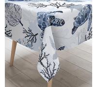 Coastal Nautical Rectangle Tablecloth Ocean Themed Beach Decorative Waterproof Sea Turtle Table Covers for Dining Room Kitchen Living Room, 60x102 Inches