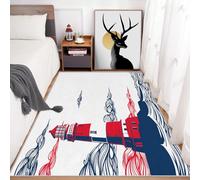 Coastal Nautical Rug - Lighthouse Navigation Area Rugs for Living Room Bedroom, Washable Non Slip Low Pile Carpet 80 x 120 cm, Patterned Rug & Home Decor QAZ76