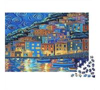 Coastal Night View Jigsaw Puzzle for Adults 1000 Piece Jigsaw Puzzle Colourful Houses Relaxing Focus Decor Gift 52x38cm/1000pcs