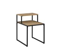 (Coastal Oak) Wood and Metal Sofa Side End Coffee Table 2 Tier