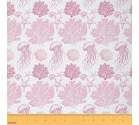 Coastal Ocean Beach Fabric by The Yard Starfish Conch Seashell Girls Women Sewing Fabric Coral Jellyfish Marine Shell DIY Fabrics Upholstery Home Accents Sea Pink Crafting Supplies 3 Yards 108"x59"